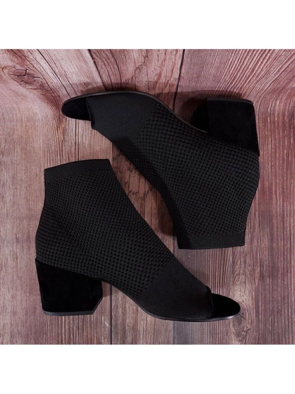 Eileen Fisher Womens Sz 10 Croft Open Toe Stretch Knit Black Ankle Boots Booties - Picture 7 of 13